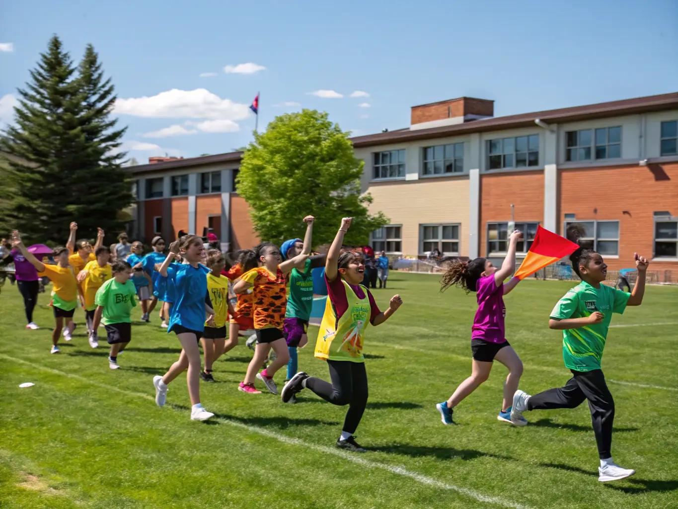 A group of students from ASS SPORTIVE DU LYCEE DES METIERS LOUISE MICHEL are participating in a community sports event, showcasing teamwork and sportsmanship. The image captures the spirit of inclusivity and engagement.